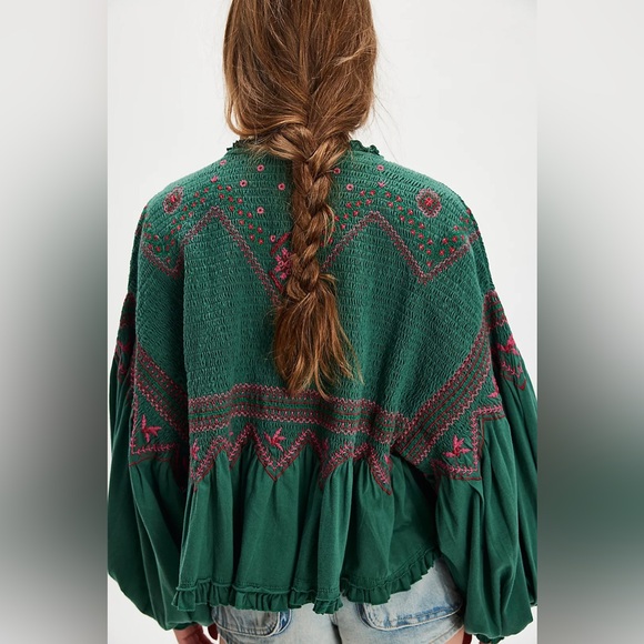 NWT FREE PEOPLE Holly Long Sleeve Knit Top | Green Combo MSRP $128 Size XL - Picture 3 of 13